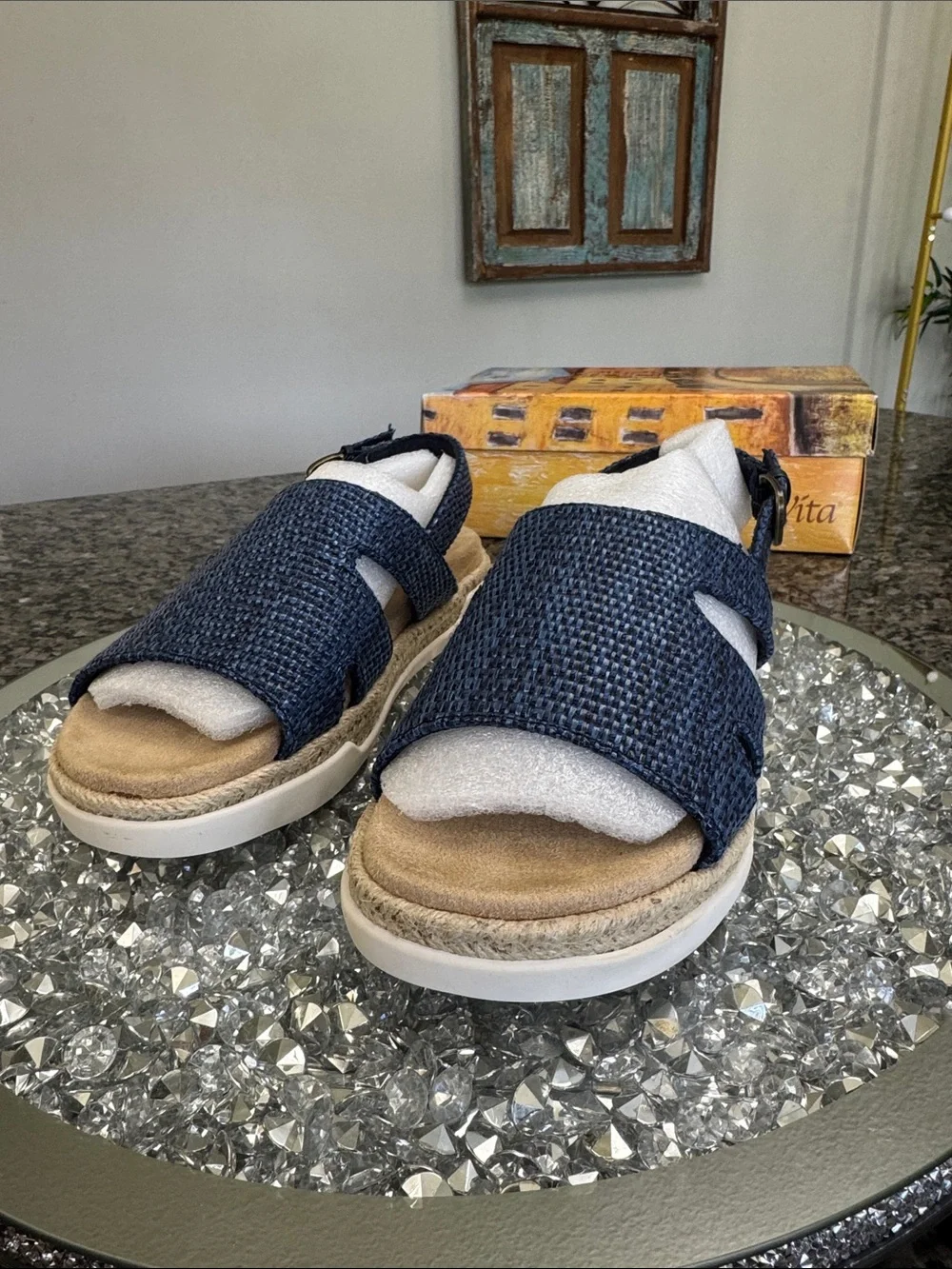 Bella Vita Navy Woven Espadrille Slingback Sandals NEW 7.5